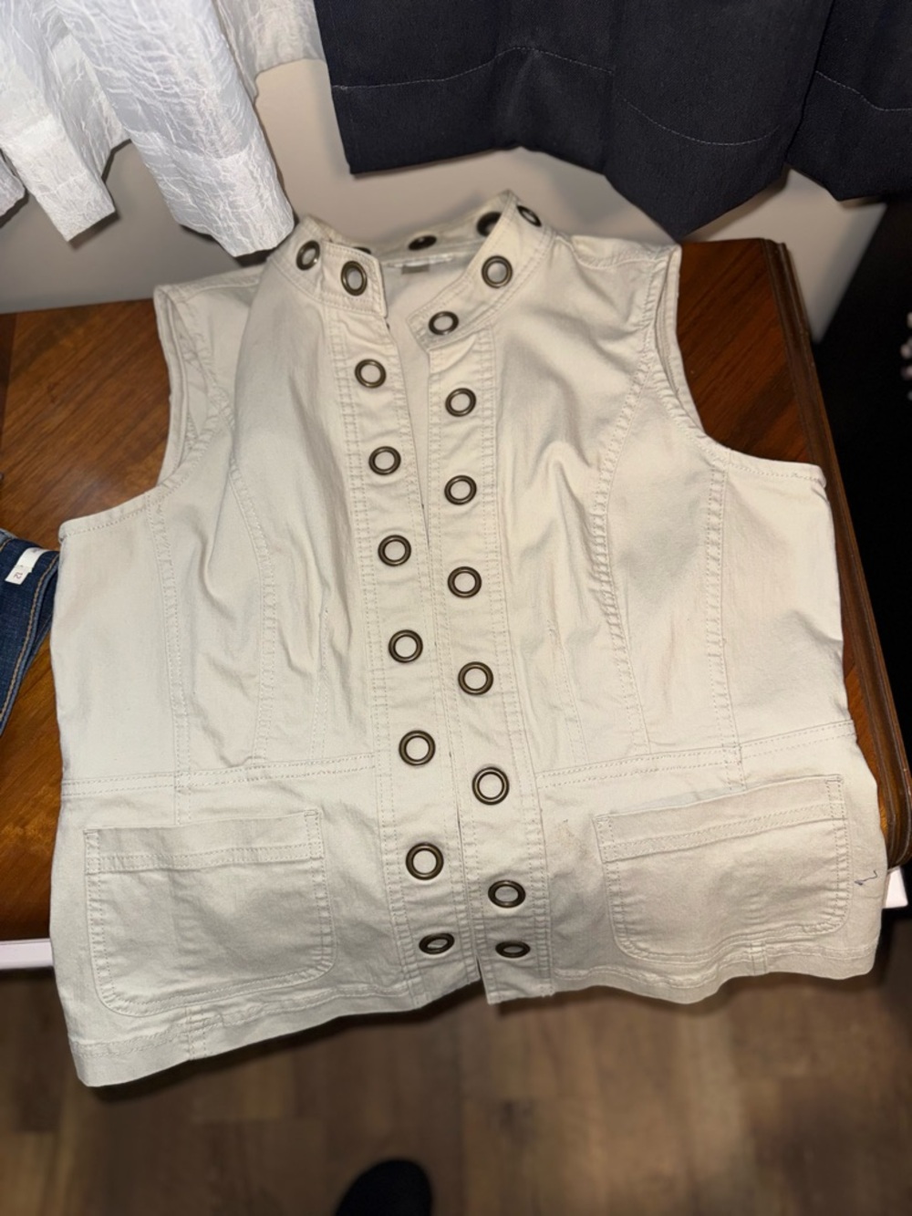 Christopher & Banks Cream Sleeveless Vest with Metal Grommets